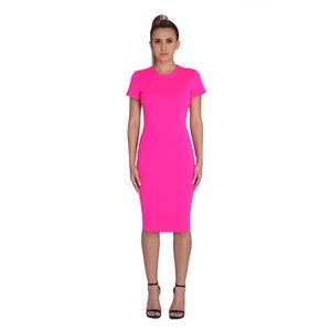 Stretch Fuchsia Wool-blend Fitted Kneelength Dress